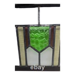 Antique Wood Framed Stained Glass Panel Wall Art Window Hanging 11.5 X 16