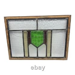 Antique Wood Framed Stained Glass Panel Wall Art Window Hanging 11.5 X 16