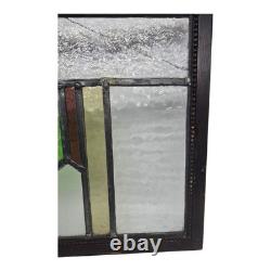 Antique Wood Framed Stained Glass Panel Wall Art Window Hanging 11.5 X 16
