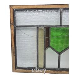 Antique Wood Framed Stained Glass Panel Wall Art Window Hanging 11.5 X 16