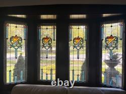 Antique vintage stained glass window panel