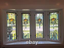 Antique vintage stained glass window panel