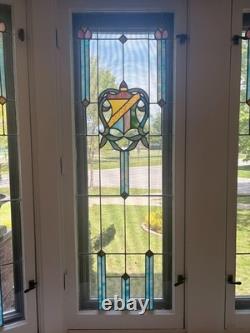 Antique vintage stained glass window panel