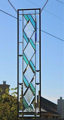 Aqua Sidelight /Transom Stained Glas Beveled Panel 34 1/2x7 1/2