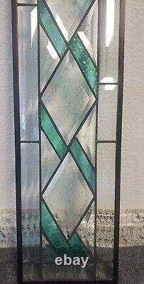 Aqua Sidelight /Transom Stained Glas Beveled Panel 34 1/2x7 1/2