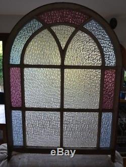 Arched British leaded light stained glass window panel. R819. WORLDWIDE DELIVERY