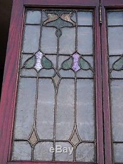 Art Nouveau Antique Victorian Stain glass art glass Panel Folding parlor doors