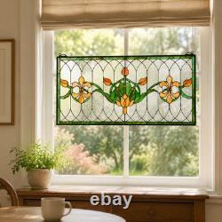 Art Nouveau Floral Stained Glass Window Panel Fleur de Lis Suncatcher 32 Inch