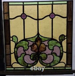 Art Nouveau Leaded Stained Glass Panel Floral Multicolor
