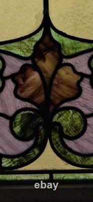 Art Nouveau Leaded Stained Glass Panel Floral Multicolor