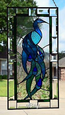 Art Nouveau Peacock Stained Glass Window Panel