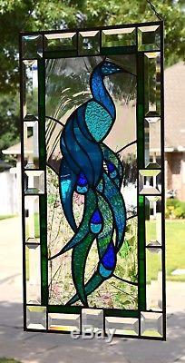 Art Nouveau Peacock Stained Glass Window Panel