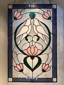 Art Nouveau Stained Glass Love Birds Panel