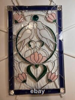 Art Nouveau Stained Glass Love Birds Panel