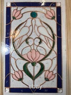 Art Nouveau Stained Glass Love Birds Panel