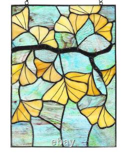 Arts and Crafts Ginkgo Leaves Stained Glass Panel 17.5 x 13
