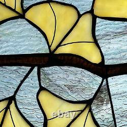 Arts and Crafts Ginkgo Leaves Stained Glass Panel 17.5 x 13