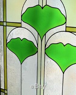 Arts and Crafts Ginkgo Stained Glass Panel 42 x 10.25 Hand Crafted in USA