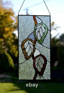 Autumn leaf suncatcher. Stained glass panel. Glass window hanging