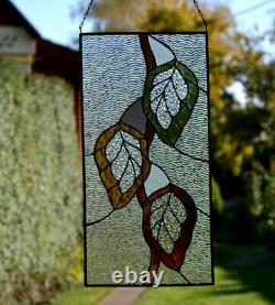 Autumn leaf suncatcher. Stained glass panel. Glass window hanging