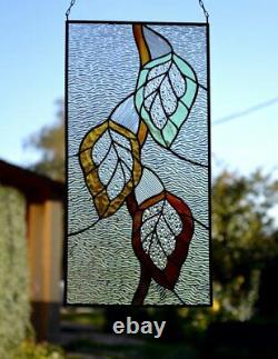 Autumn leaf suncatcher. Stained glass panel. Glass window hanging