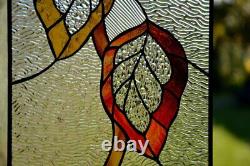 Autumn leaf suncatcher. Stained glass panel. Glass window hanging