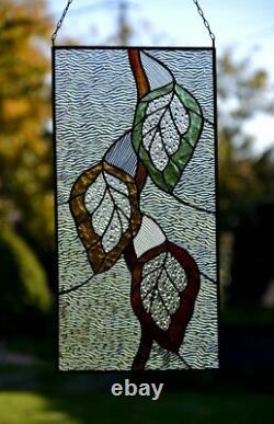 Autumn leaf suncatcher. Stained glass panel. Glass window hanging