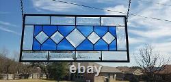 Azure Beveled Stained Glass Window Panel, 20 1/2 X 9 1/2