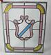 BEAUTIFUL ANTIQUE STAINED GLASS PANEL COAT OF ARMS HERALDIC SHIELD vintage