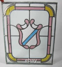 BEAUTIFUL ANTIQUE STAINED GLASS PANEL COAT OF ARMS HERALDIC SHIELD vintage