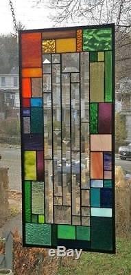 BEVELS With COLOR SURROUND Stained Glass Window Panel (Signed and Dated)