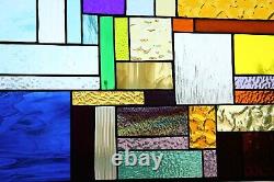 BLUE/AMBER Geo Stained Glass Panel, Window Hanging? 21 1/2 X 19 1/2 HMD-US