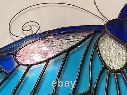 BLUE Butterfly stained glass suncatcher Large window panel Usa Handcrafted