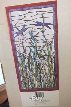 BLUE Dragonfly Garden Stained Glass Tiffany Style Window Panel 20 x 40 New