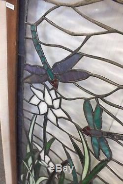 BLUE Dragonfly Garden Stained Glass Tiffany Style Window Panel 20 x 40 New