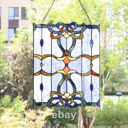 Baroque Tiffany Style Stained Glass Window Panel, Blue, 17 x 22