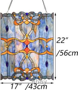 Baroque Tiffany Style Stained Glass Window Panel, Blue, 17 x 22