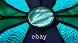 Beautiful 9 x 8 Flower Pattern Handmade Leaded Stained Glass Panel with Chain