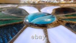 Beautiful 9 x 8 Flower Pattern Handmade Leaded Stained Glass Panel with Chain