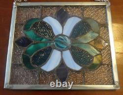 Beautiful 9 x 8 Flower Pattern Handmade Leaded Stained Glass Panel with Chain