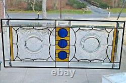 Beautiful Amber/Blue Beveled and Stained Glass Window Transom