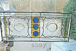Beautiful Amber/Blue Beveled and Stained Glass Window Transom