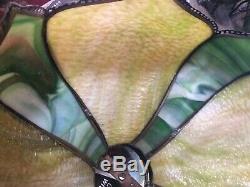 Beautiful Antique Bent Green 8 Panel Stained Glass Lamp Shade Shipping Ok