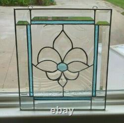 Beautiful Aqua/Clear Beveled and Stained Glass Window Panel