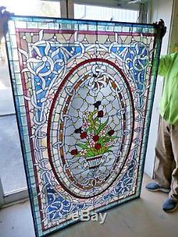 Beautiful Large Floral Leaded and Stained Glass Window / Panel 48x72