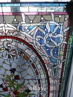 Beautiful Large Floral Leaded and Stained Glass Window / Panel 48x72