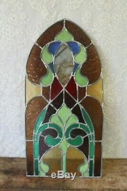 Beautiful Large Vintage Leaded Stained Glass Cathedral Top Panel