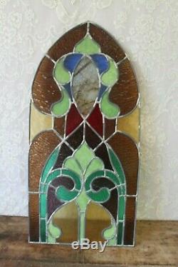 Beautiful Large Vintage Leaded Stained Glass Cathedral Top Panel