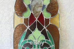 Beautiful Large Vintage Leaded Stained Glass Cathedral Top Panel