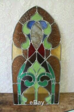 Beautiful Large Vintage Leaded Stained Glass Cathedral Top Panel